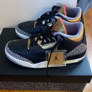 Womans air Jordan 3 retro black/red/gold size 9.5 womans converts to men’s 8